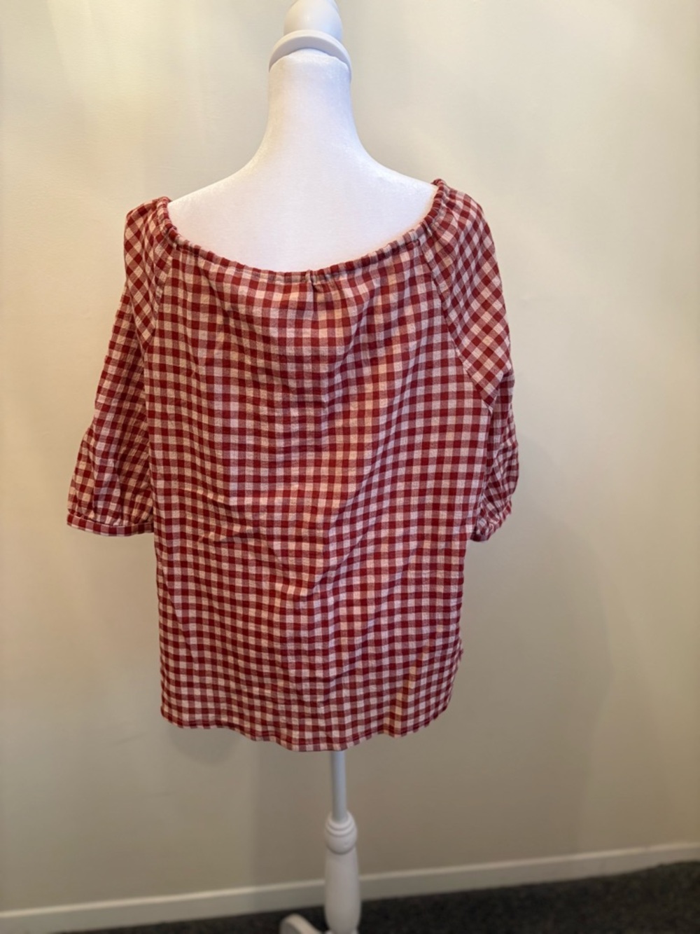 New Large Treasure & Bond Red Gingham Checkered Tie Front Top - Picture 3 of 13